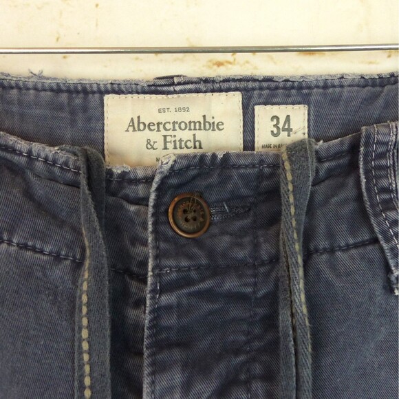 VTG Abercrombie & Fitch Cargo Short Men 34 Blue Baggy Y2K Paratrooper Distressed - Picture 6 of 14